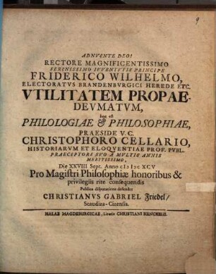 Vtilitatem propaedevmatvm, hoc est philologiae et philosophiae