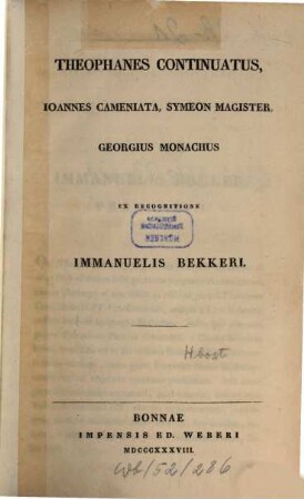 Theophanes continuatus, Joannes Cameniata, Symeon Magister, Georgius Monachus
