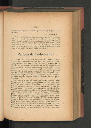 Parlons de l'Indo-Chine.