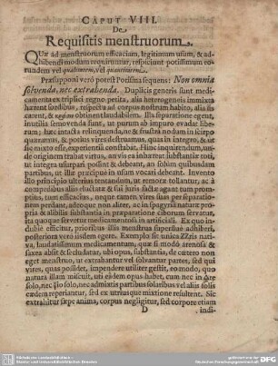 CAPUT VIII. De Requisitis menstruorum.