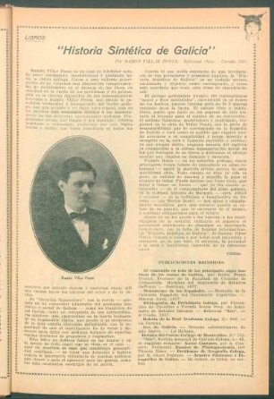 Libros : "Historia Sintética de Galicia". Por Ramón Villar Ponte - Editorial "Nos" - Coruña 1927.