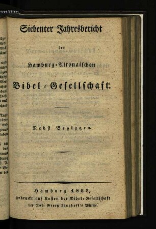 7.1822: Siebter Jahresbericht der Hamburg-Altonaischen Bibel-Gesellschaft.