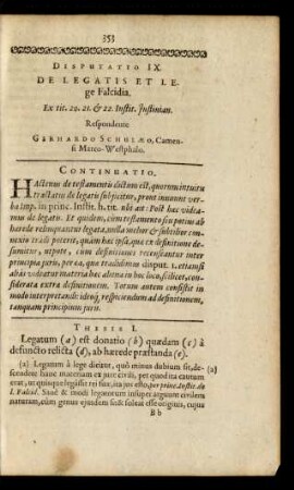 Disputatio IX. De Legatis Et Lege Falcidia.