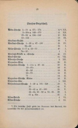 Straßen-Verzeichniß