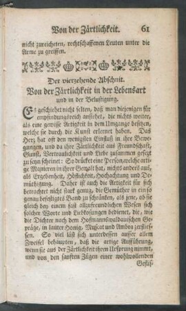 Der vierzehende Abschnit. Von der Zärtlichkeit in der Lebensart und in der Belustigung