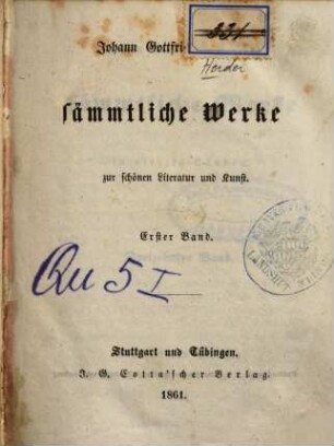 Johann Gottfried v. Herders sämmtliche Werke : in vierzig Bänden, 13. Zur schönen Literatur und Kunst ; 1