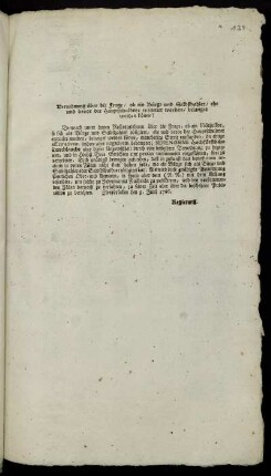 Verordnung über die Frage, ob ein Bürge und Selbstzahler, ehe und bevor der Hauptschuldner executirt worden, belanget werden könne? : Zweybrücken den 5. Julii 1766.