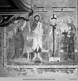 Die Heiligen Augustinus, Johannes der Täufer, ein Bischof und Heiliger Nikolaus von Tolentino