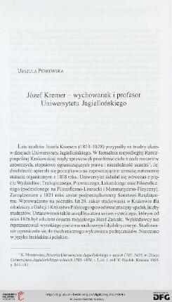 Józef Kremer – wychowanek i profesor Uniwersytetu Jagiellońskiego