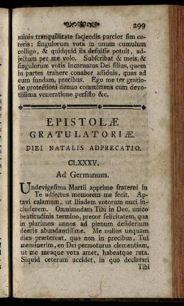 Epistolæ Gratulatoriæ. Diei Natalis Adprecatio. /CLXXXV. - CCII.