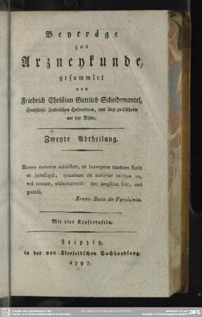 2: Beyträge zur Arzneykunde : Mit vier Kupfertafeln