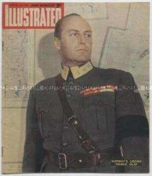 Britische Wochenzeitung "Illustrated" mit einem Porträt des norwegischen Kronprinzen Olaf und zum Besuch von Feldmarschall Montgomery in Dänemark