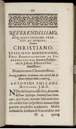 Reverendissimo [...] Domino Christiano Episcopo Mindensium, Duci Brunsvicensium [...]