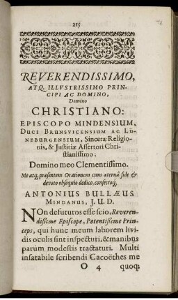 Reverendissimo [...] Domino Christiano Episcopo Mindensium, Duci Brunsvicensium [...]