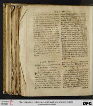 Conditions de la Paix entre Sa Majesté Imperiale,& Sa Majesté Catholique