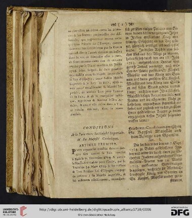 Conditions de la Paix entre Sa Majesté Imperiale,& Sa Majesté Catholique