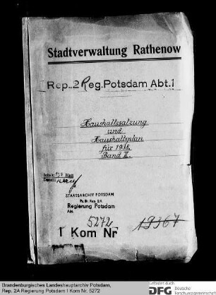 Haushaltssatzung und Haushaltsplan der Stadt Rathenow für das Rechnungsjahr 1938