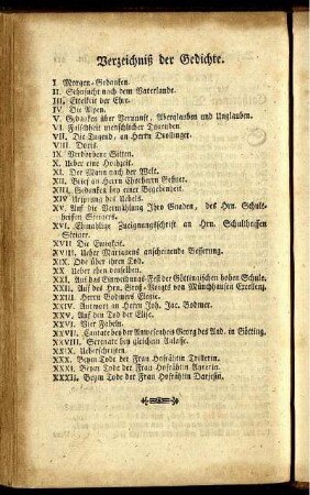 Verzeichniß der Gedichte.