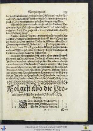 Folgen also die Provintzen und Clöster unsers Ordens der Observantz.