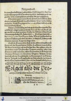 Folgen also die Provintzen und Clöster unsers Ordens der Observantz.