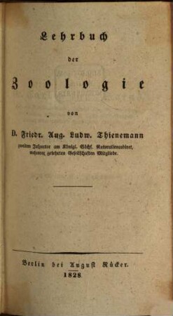 Encyclopädie der speciellen Naturgeschichte, 3. Lehrbuch der Zoologie