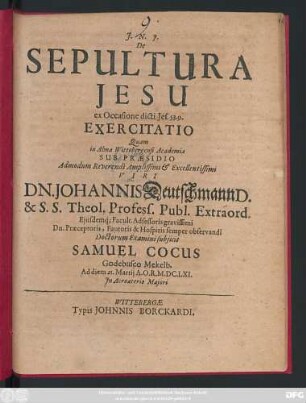 De Sepultura Jesu ex Occasione dicti Jes. 53. 9. Exercitatio