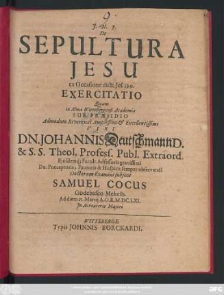 De Sepultura Jesu ex Occasione dicti Jes. 53. 9. Exercitatio
