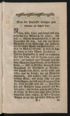 Was der Verfasser weniges zum voraus zu sagen hat