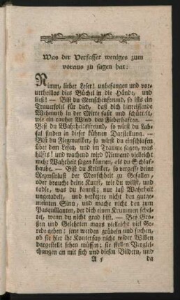 Was der Verfasser weniges zum voraus zu sagen hat