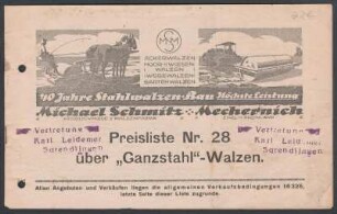 Preisliste Nr. 28 über "Ganzstahl"-Walzen