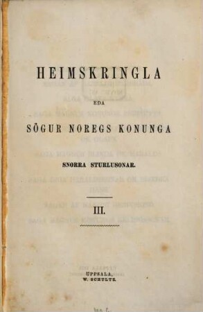 Heimskringla eđa Sögur Noregs Konunga Snorra Sturlusonar, 3