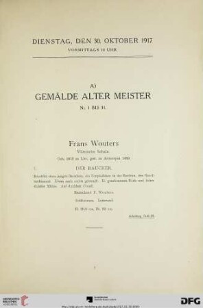 A) Gemälde alter Meister (Nr. 1-31)