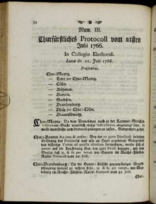 Num. III. Churfürstliches Protocoll vom 21sten Julii 1766.