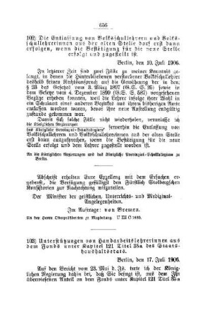 Unterstützungen von Handarbeitslehrerinnen aus dem Fonds unter Kapitel 121 Titel 35a des Staatshaushaltsetats : [E. Öffentliches Volksschulwesen]