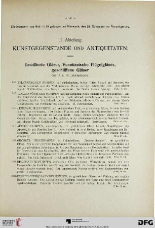 II. Abteilung: Kunstgegenstände und Antiquitäten (Nr. 944-1139)