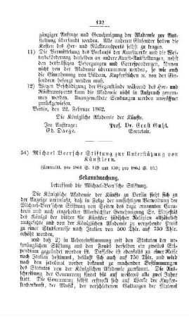 Michael Beersche Stiftung zur Unterstützung von Künstlern : [I. Akademien und Universitäten]