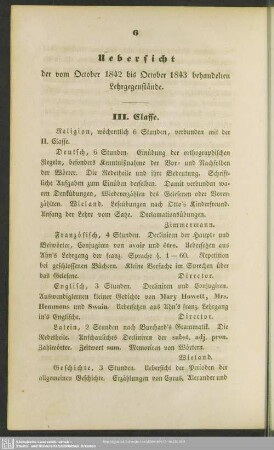 Uebersicht der vom October 1842 bis October 1843 behandelten Lehrgegenstände