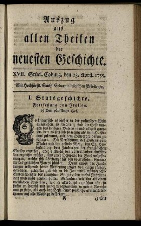 XVII. Stück. Coburg, den 23. April. 1755.