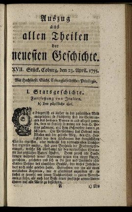 XVII. Stück. Coburg, den 23. April. 1755.