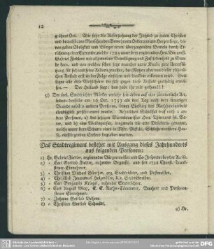 Das Stadtregiment bestehet mit Ausgang dieses Jahrhunderts aus folgenden Personen