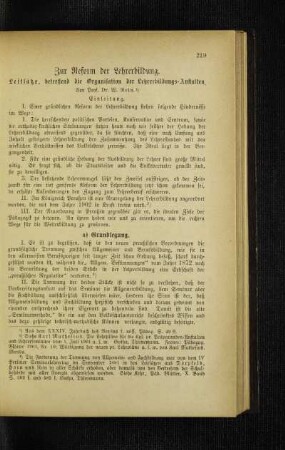 Zur Reform der Lehrerbildung : Leitsätze, betreffend die Organisation der Lehrerbildungs-Anstalten