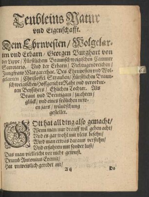 Teubleins Natur und Eigenschafft.