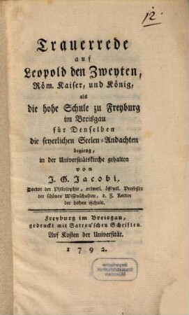 Trauerrede auf Leopold II. Römischer Kaiser