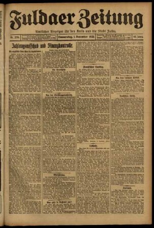 Erste Ausgabe vom Donnerstag, den 01. Dezember 1921.