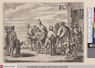 [Ein auf einen Esel gebundener Mann; A man tied on a donkey]