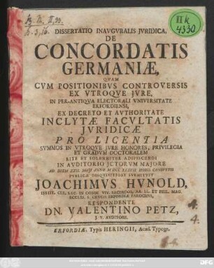 Dissertatio Inavgvralis Jvridica, De Concordatis Germaniæ
