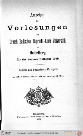 Sommersemester 1909