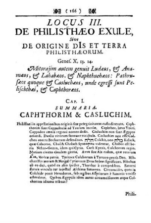 LOCUS III. DE PHILISTÆO EXULE, Sive DE ORIGINE DIS ET TERRA PHILISTHÆORUM.