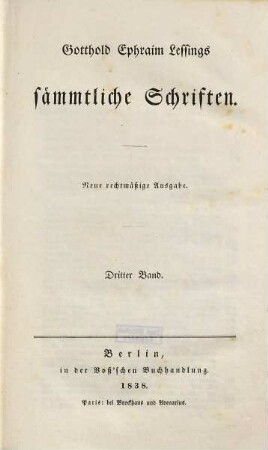 Gotthold Ephraim Lessings sämmtliche Schriften, 3