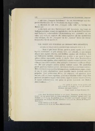VIII. Brief des Polizian an Hieronymus Donatus. Angelus Politianus Hieronymo Donato Suo S.D.